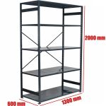 Regał metalowy antracyt 200x130x60 5 półek 150/1200 kg