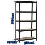 Regał metalowy czarny MDF 200x100x50 5 półek 150 kg