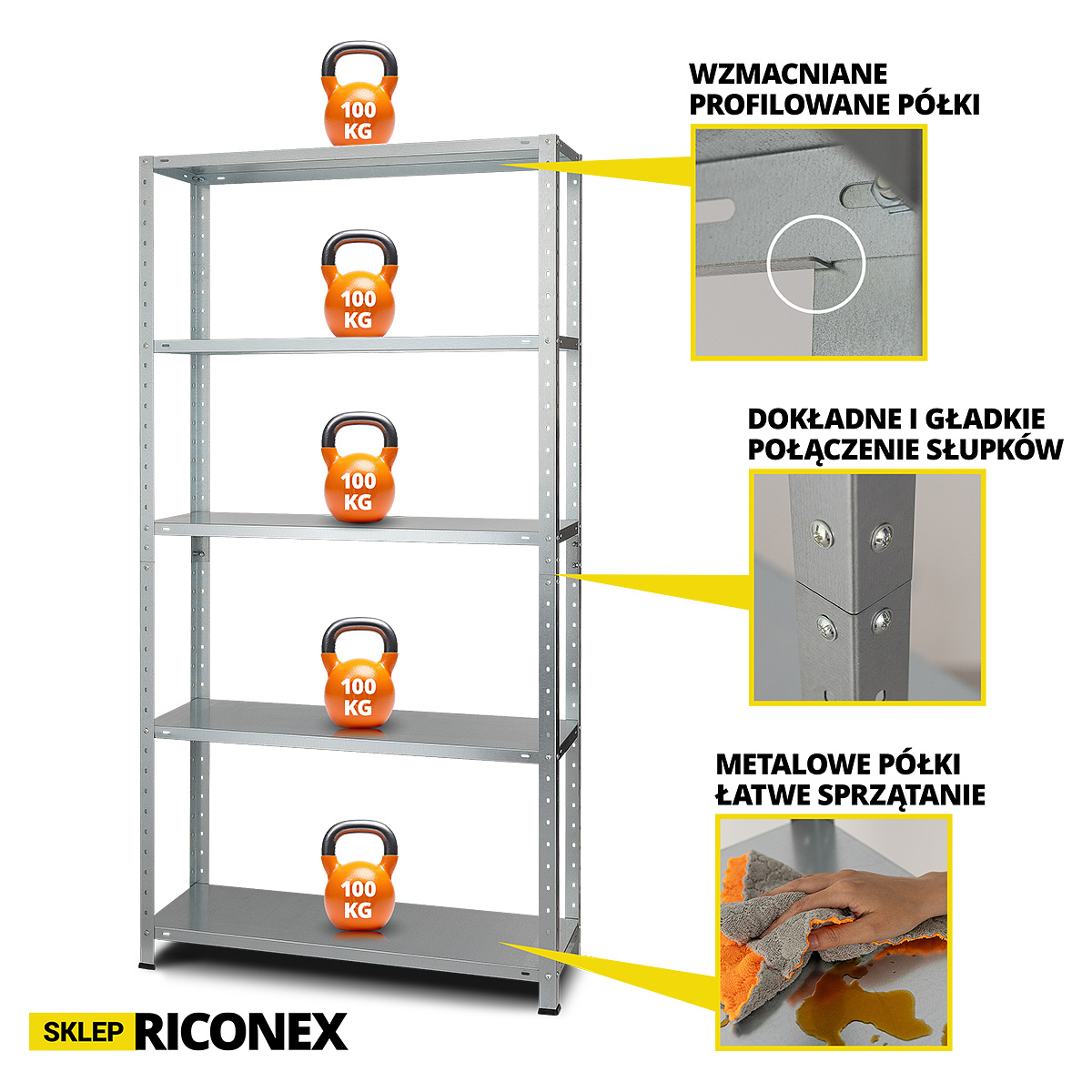 Regał metalowy Ocynkowany 200x94x50 Strong 5 półek max 900 kg